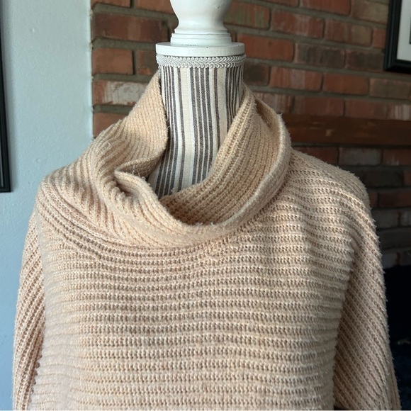 Anthropologie Pilcro Oversized Cowl Neck Knit Sweater Tan Yellow Sz L - Picture 6 of 10